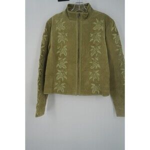 Vintage MetroStyle Women's Size L Green Corporate Chic Y2K 100% Leather Jacket